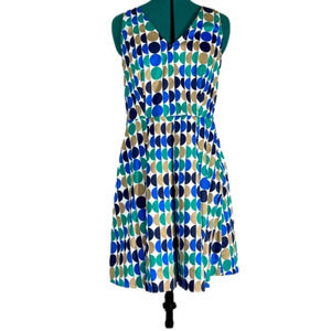 Banana Republic Womens 10 V-Neck Dress Geometric Circle Modern Classic Pleated